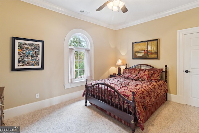 19410 Ga Highway 169, Claxton, GA 30417 - bedroom featuring carpet flooring, ornamental molding, baseboards, and ceiling fan