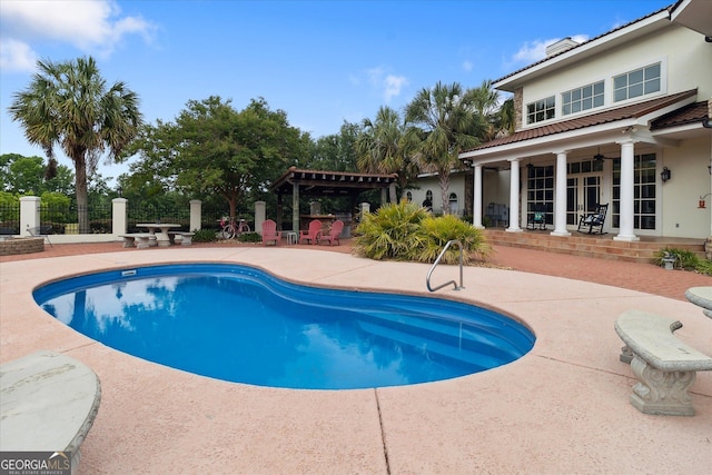 19410 Ga Highway 169, Claxton, GA 30417 - view of pool featuring a patio area, a pergola, a ceiling fan, and fence