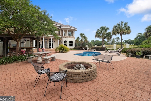19410 Ga Highway 169, Claxton, GA 30417 - view of pool featuring a patio, an outdoor fire pit, and fence