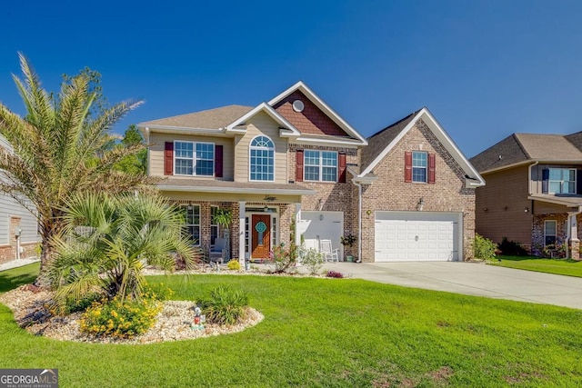 110 Bluegrass Cir, Guyton, GA 31312 - view of front of property featuring brick siding, concrete driveway, a front lawn, and a garage