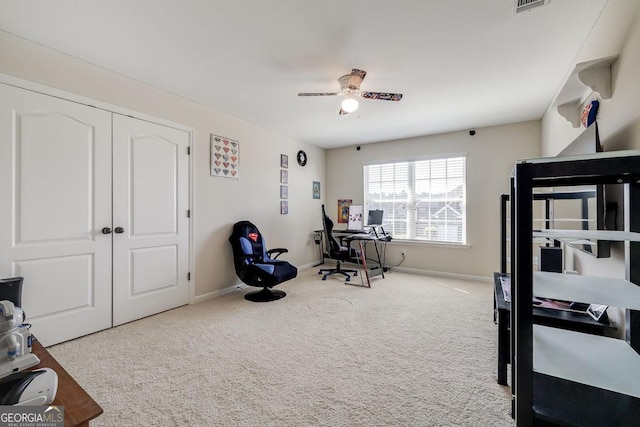 110 Bluegrass Cir, Guyton, GA 31312 - office featuring a ceiling fan, carpet, and baseboards
