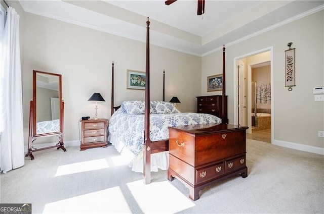 468 Scott Farm Dr, Powder Springs, GA 30127 - bedroom with light colored carpet, baseboards, ornamental molding, and ensuite bathroom