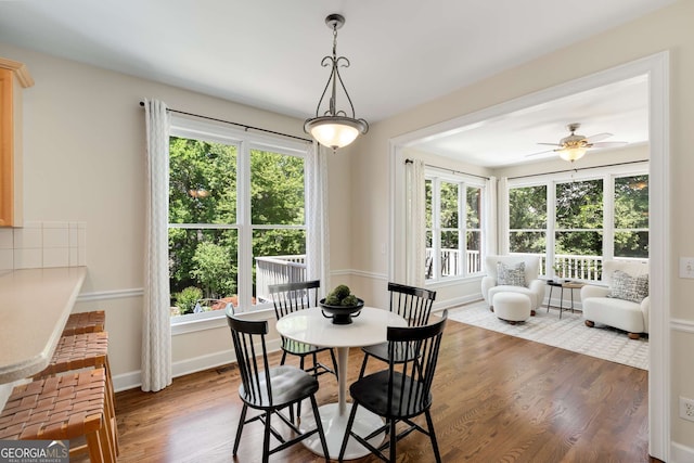 210 Wentworth Ter, Alpharetta, GA 30022 - dining space with wood finished floors, healthy amount of natural light, and a ceiling fan
