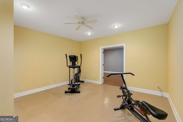 210 Wentworth Ter, Alpharetta, GA 30022 - workout area featuring a ceiling fan, baseboards, and recessed lighting