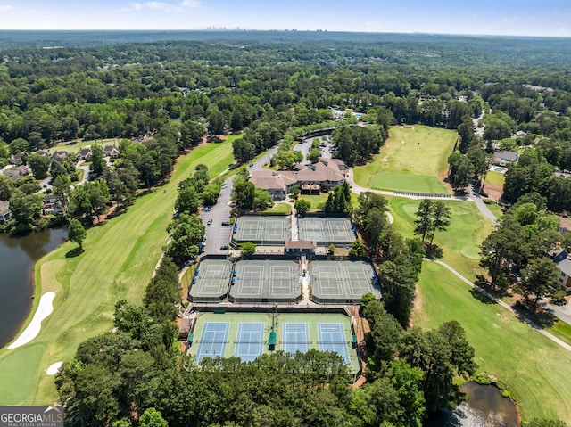 210 Wentworth Ter, Alpharetta, GA 30022 - bird's eye view of a golf club, a large body of water, and a heavily wooded area