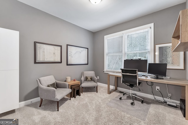 office with baseboards and carpet flooring