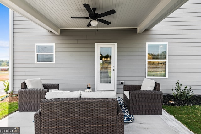 view of patio / terrace with a ceiling fan and outdoor lounge area