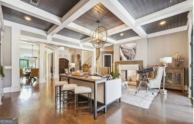 2242 Shoal Creek Rd, Buford, GA 30518 - common area featuring beamed ceiling, coffered ceiling, and recessed lighting