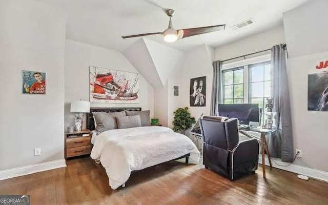 2242 Shoal Creek Rd, Buford, GA 30518 - bedroom featuring baseboards, wood finished floors, and a ceiling fan