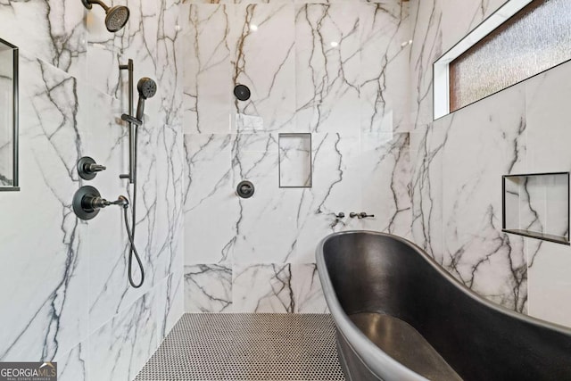 885 Tower Rd, Mineral Bluff, GA 30559 - bathroom with a marble finish shower and a freestanding tub