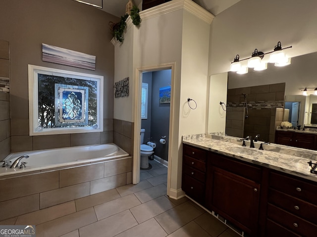 24 Douglas Dr, Jefferson, GA 30549 - full bath with a stall shower, toilet, tile patterned flooring, a garden tub, and vanity