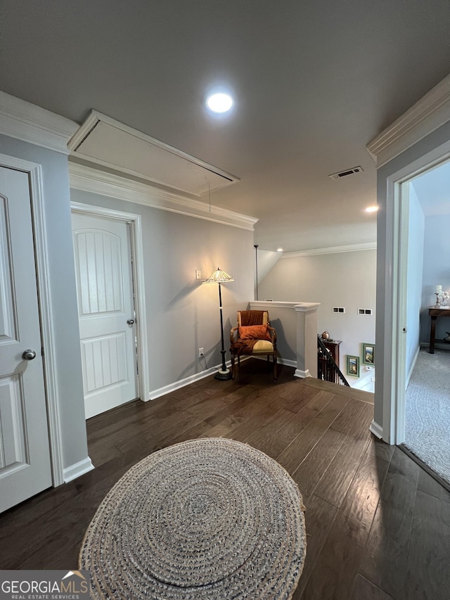 24 Douglas Dr, Jefferson, GA 30549 - sitting room featuring attic access, wood finished floors, crown molding, baseboards, and recessed lighting