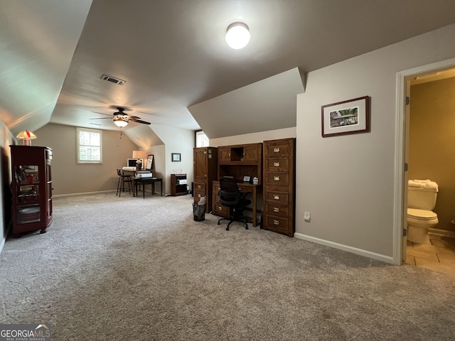 24 Douglas Dr, Jefferson, GA 30549 - office featuring carpet floors, a ceiling fan, vaulted ceiling, and baseboards