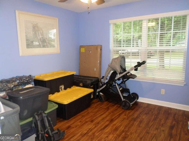124 Fontenot Dr, Savannah, GA 31405 - exercise room with a ceiling fan, baseboards, and wood finished floors