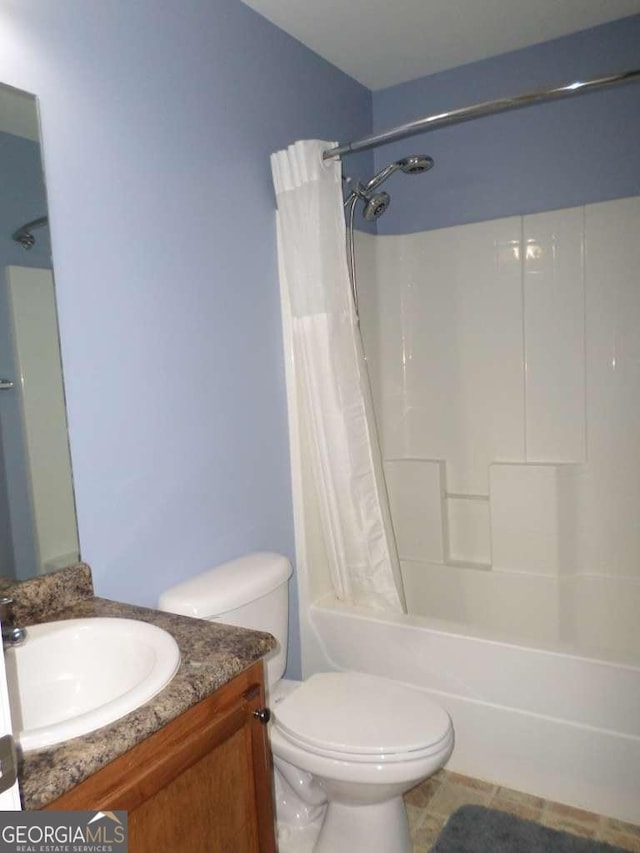 124 Fontenot Dr, Savannah, GA 31405 - full bath featuring vanity, toilet, shower / bathtub combination with curtain, and tile patterned flooring