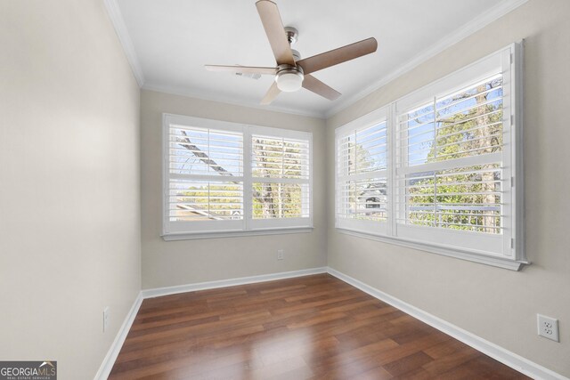 1538 Chantilly Dr NE Unit 224, Atlanta, GA 30324 - unfurnished room with ceiling fan, crown molding, dark wood-style floors, and baseboards