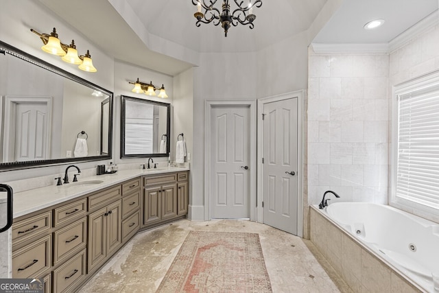 2332 Autumn Maple Dr, Braselton, GA 30517 - full bath with a chandelier, a tub with jets, plenty of natural light, and double vanity