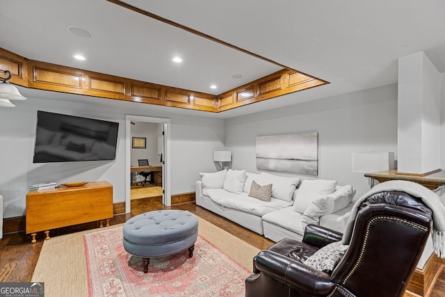 2332 Autumn Maple Dr, Braselton, GA 30517 - living room featuring recessed lighting, wood finished floors, and baseboards