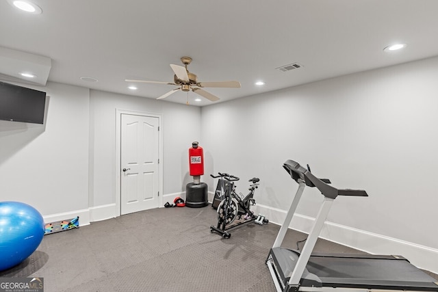2332 Autumn Maple Dr, Braselton, GA 30517 - workout room featuring recessed lighting, ceiling fan, and baseboards