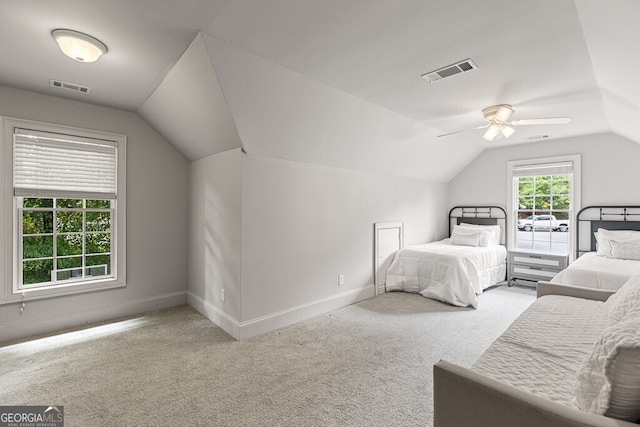 2332 Autumn Maple Dr, Braselton, GA 30517 - carpeted bedroom with lofted ceiling, baseboards, and a ceiling fan