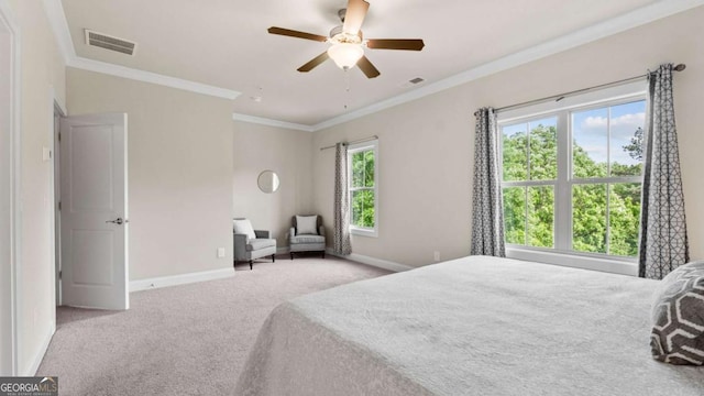 1914 Forte Ln, Alpharetta, GA 30009 - carpeted bedroom with baseboards, crown molding, and a ceiling fan