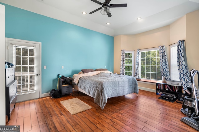 166 Freedom Ln, Commerce, GA 30530 - bedroom with wood-type flooring, recessed lighting, a ceiling fan, and baseboards