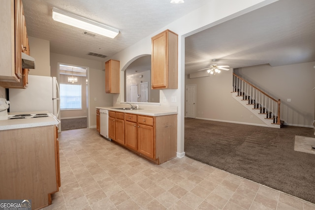 538 Shadowmoore Dr, Riverdale, GA 30274 - kitchen featuring white dishwasher, a sink, under cabinet range hood, a ceiling fan, and baseboards