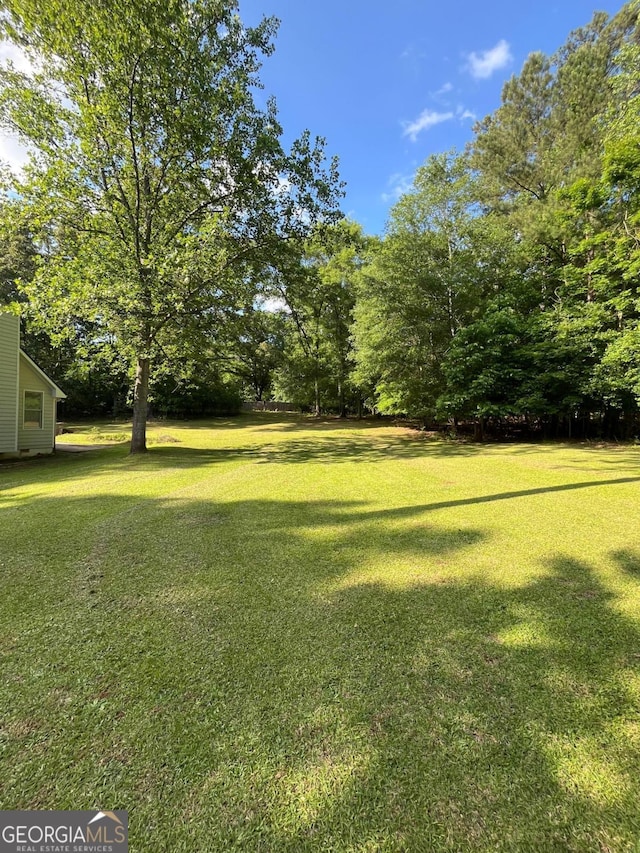view of grassy yard featuring view of scattered trees