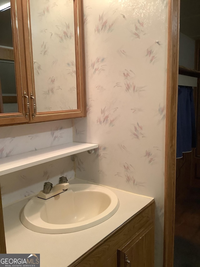 961 Mountain Shadows Dr, Cleveland, GA 30528 - bathroom with vanity and wallpapered walls