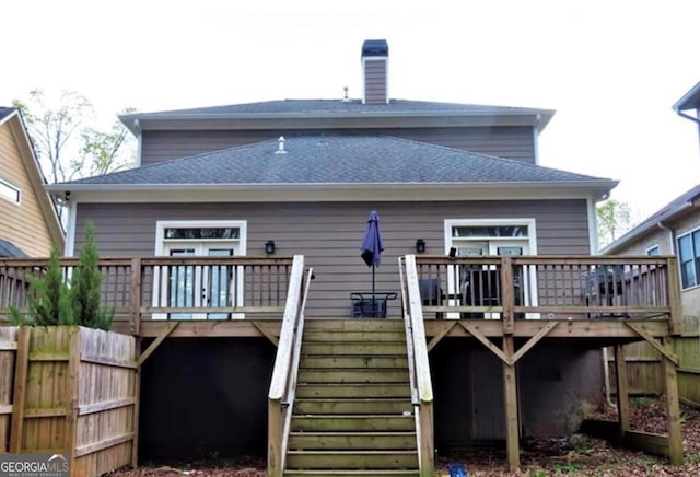 2132 Memorial Dr SE, Atlanta, GA 30317 - rear view of property with stairs, a wooden deck, a shingled roof, and fence