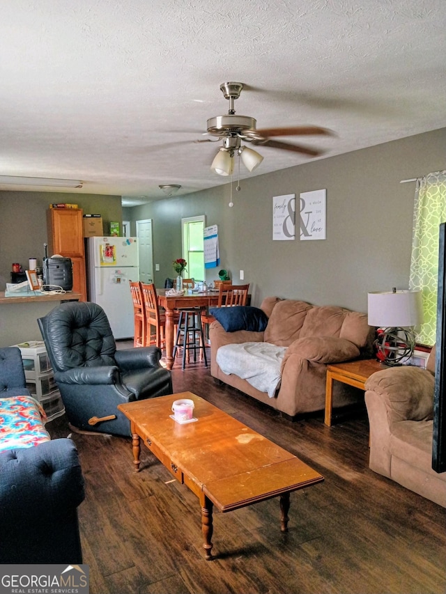 67 Glenloch Rd, Roopville, GA 30170 - living area with wood finished floors, a ceiling fan, and a textured ceiling
