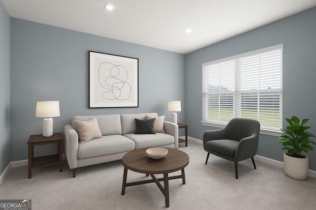 838 Maduro Way, Mcdonough, GA 30253 - living area with light colored carpet, baseboards, and recessed lighting