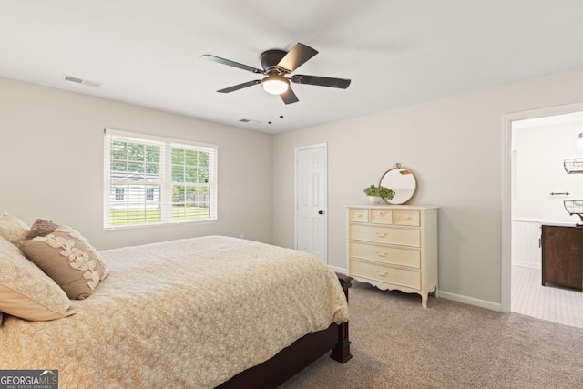 109 Principal Way, Guyton, GA 31312 - bedroom featuring carpet floors, baseboards, ceiling fan, and connected bathroom