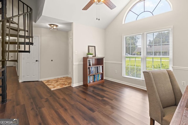 109 Principal Way, Guyton, GA 31312 - office with healthy amount of natural light, wood finished floors, a ceiling fan, baseboards, and high vaulted ceiling
