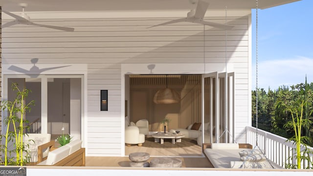 249 Lask Ln, Milton, GA 30004 - exterior space featuring a ceiling fan and a balcony