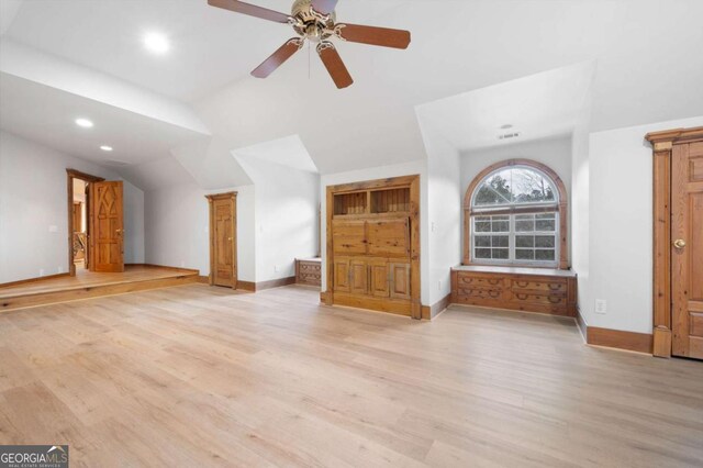 355 Clark Creek Pass, Acworth, GA 30102 - additional living space featuring a ceiling fan, baseboards, lofted ceiling, light wood-type flooring, and recessed lighting