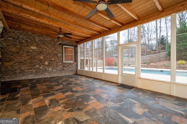355 Clark Creek Pass, Acworth, GA 30102 - unfurnished sunroom featuring french doors, beam ceiling, and healthy amount of natural light