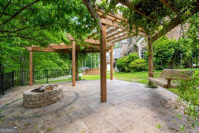 355 Clark Creek Pass, Acworth, GA 30102 - view of yard featuring an outdoor fire pit, a patio, and a pergola
