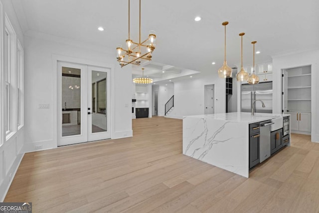 400 Auburn Rd, Auburn, GA 30011 - kitchen with built in appliances, light wood-style floors, recessed lighting, a chandelier, and open floor plan