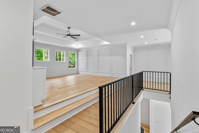 400 Auburn Rd, Auburn, GA 30011 - staircase with a ceiling fan, wood finished floors, recessed lighting, baseboards, and crown molding