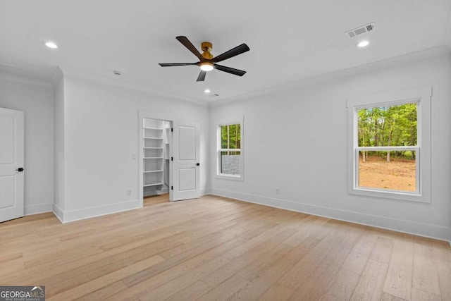 400 Auburn Rd, Auburn, GA 30011 - empty room with ceiling fan, light wood-style floors, baseboards, crown molding, and recessed lighting