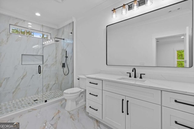 400 Auburn Rd, Auburn, GA 30011 - bathroom featuring toilet, healthy amount of natural light, a marble finish shower, and marble finish floors