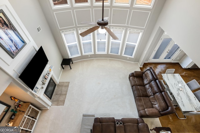 2430 Redbud Meadow Ln, Douglasville, GA 30135 - living area featuring high vaulted ceiling and ceiling fan