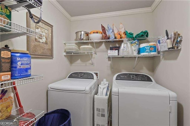 175 River Mill Ln, Dawsonville, GA 30534 - laundry room with washing machine and dryer and crown molding