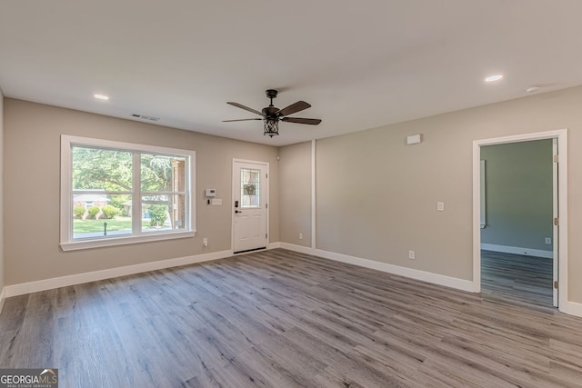 3275 Dodson Dr, East Point, GA 30344 - foyer with ceiling fan, baseboards, wood finished floors, and recessed lighting