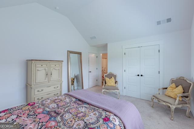 295 Graceton Farms Dr, Senoia, GA 30276 - bedroom with vaulted ceiling, light carpet, and a closet