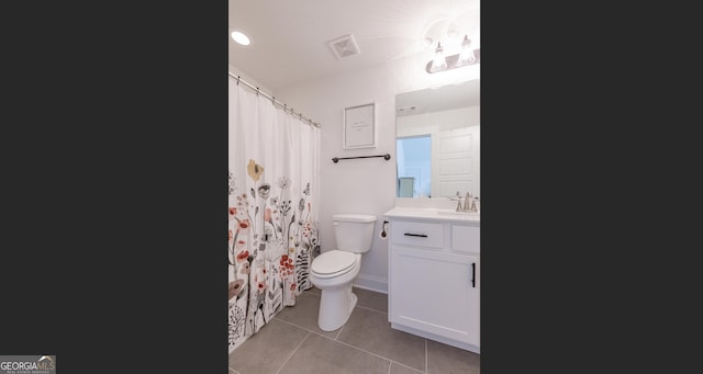 295 Graceton Farms Dr, Senoia, GA 30276 - bathroom with toilet, tile patterned flooring, vanity, and a shower with curtain