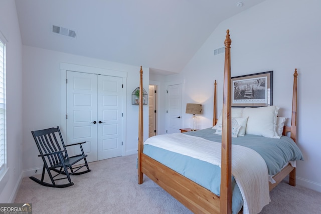 295 Graceton Farms Dr, Senoia, GA 30276 - carpeted bedroom featuring lofted ceiling, a closet, and baseboards