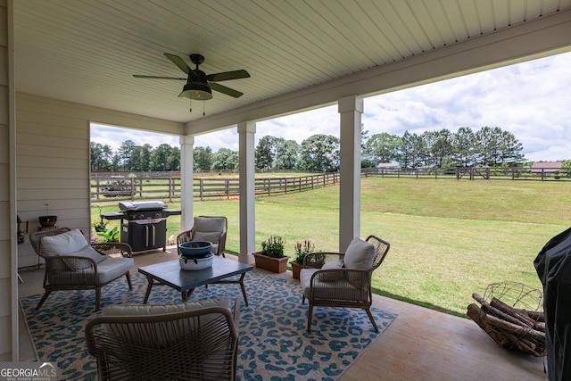 295 Graceton Farms Dr, Senoia, GA 30276 - view of patio with grilling area, a rural view, and ceiling fan