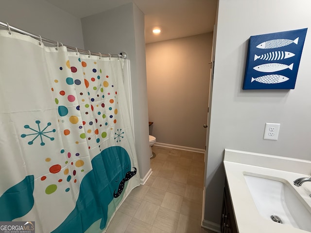 210 Fenwick Farm Dr, Lagrange, GA 30241 - bathroom with toilet, tile patterned floors, recessed lighting, vanity, and a shower with shower curtain
